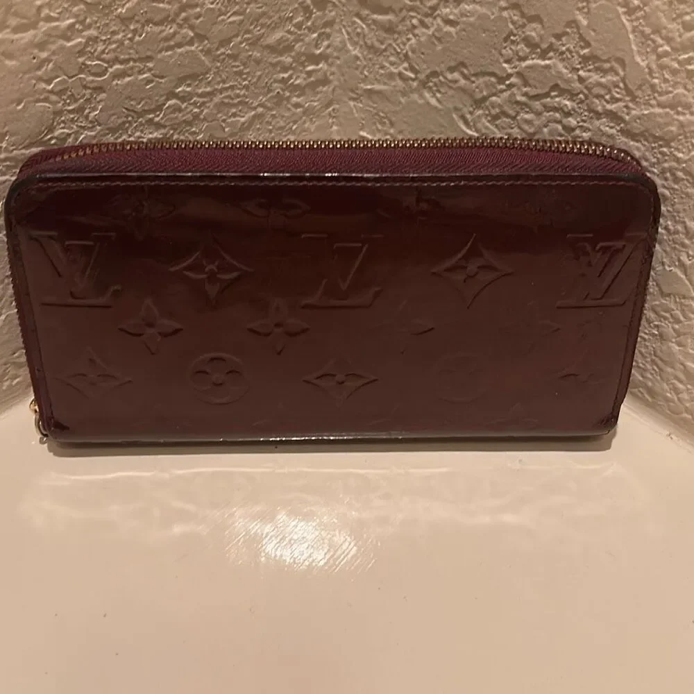Louis Vuitton Vernis Zip Around Long Wallet Merlot Shiny Dark Red Logo Print LV